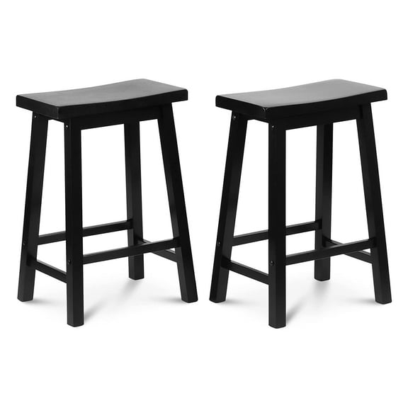 PJ Wood Classic Saddle-Seat 24In Kitchen Counter Stools, Black, Set of 2