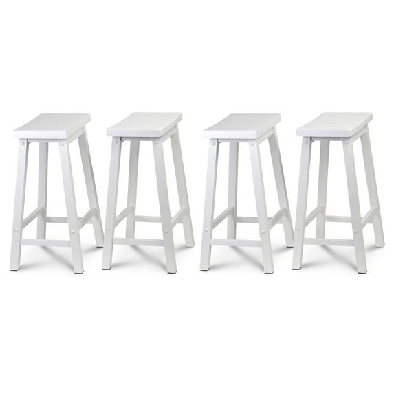 PJ Wood Classic Saddle-Seat 24 in Kitchen Counter Stools, White, 4 Pack, wood