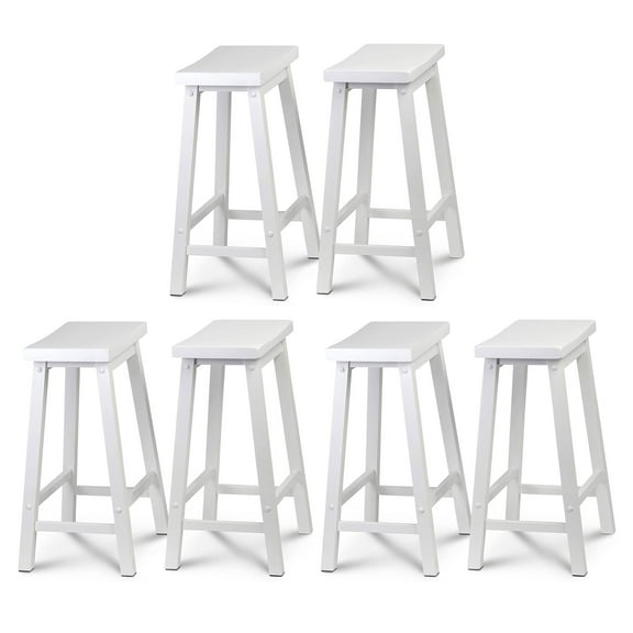 PJ Wood Classic Saddle-Seat 24In Kitchen Counter Stools, White (6 Pack)