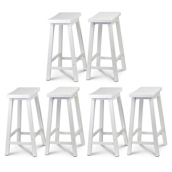 PJ Wood Classic Saddle-Seat 24In Kitchen Counter Stools, White (6 Pack)