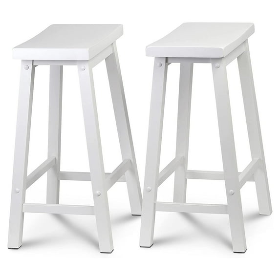 PJ Wood Classic Saddle-Seat 24In Kitchen Counter Stools, White, Set of 2