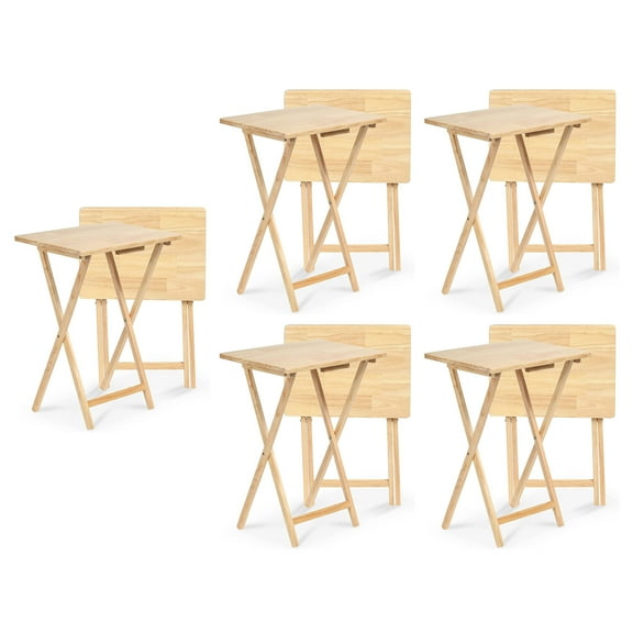PJ Wood Folding Portable TV Snack Tray Table, Natural Finish (10-Piece Set)