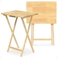 thumbnail image 1 of PJ Wood Folding Portable TV Snack Tray Table, Natural Finish, 2 Piece Set, 1 of 10