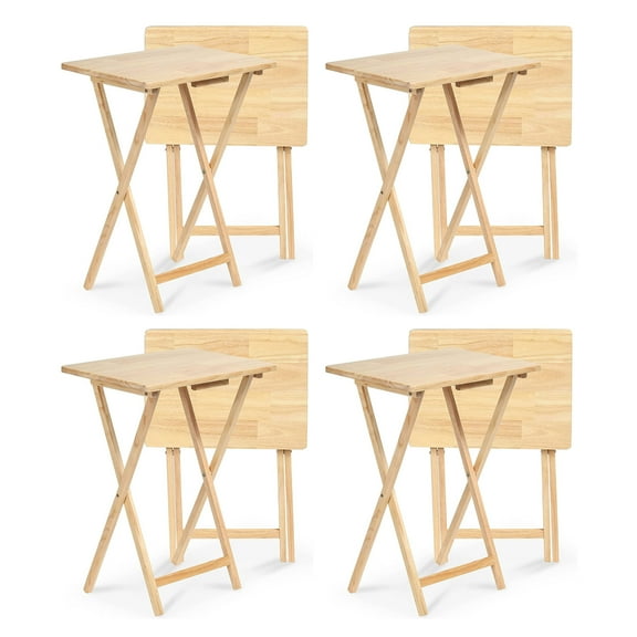 PJ Wood Folding Portable TV Snack Tray Table, Natural Finish (8-Piece Set)