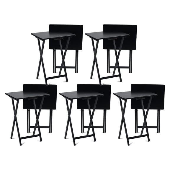 PJ Wood Folding TV Snack Tray Table Desk Stand, Black (10-Piece Set)