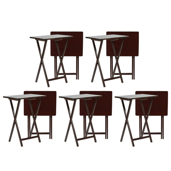 PJ Wood Folding TV Snack Tray Table Desk Stand, Espresso (10-Piece Set)