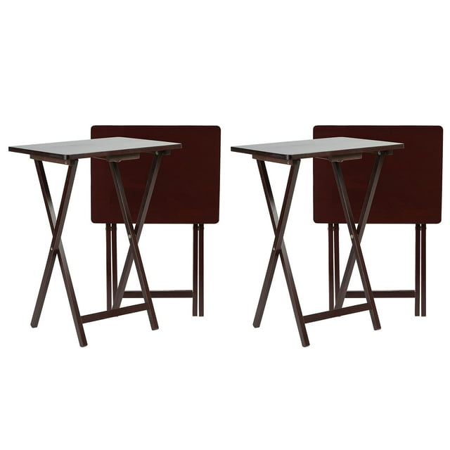 PJ Wood Folding TV Snack Tray Table Desk Stand, Espresso (4-Piece Set)