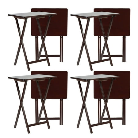 PJ Wood Folding TV Snack Tray Table Desk Stand, Espresso (8-Piece Set)