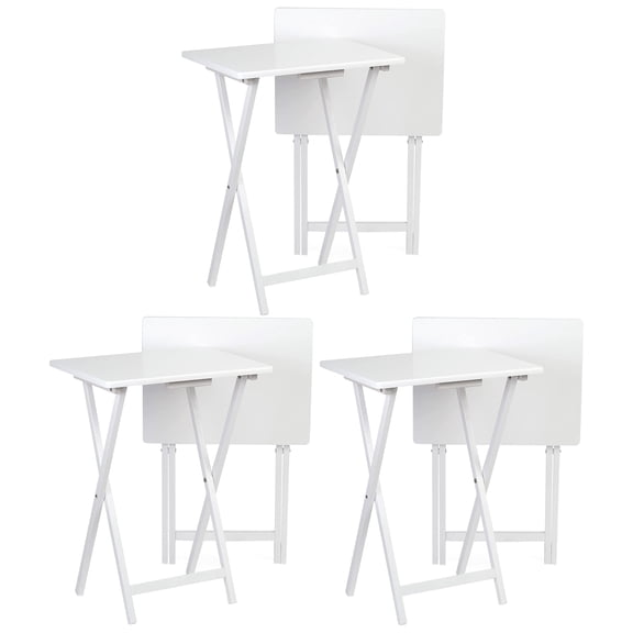 PJ Wood Folding TV Snack Tray Table Desk Stand, White (6-Piece Set)