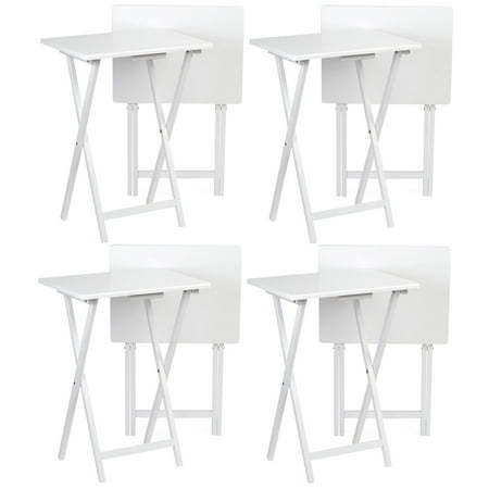 PJ Wood Folding TV Snack Tray Table Desk Stand, White (8-Piece Set)