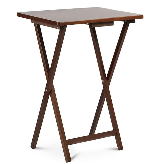 PJ Wood Folding TV Tray Portable Living Room Table, 2 Piece Set, Honey Oak