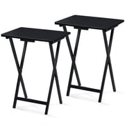 PJ Wood Folding TV Tray Table - Collapsible Portable Design - 2 Piece Set, Black