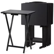 PJ Wood Folding TV Tray Tables - Storage Rack - 5 Piece Set, Black
