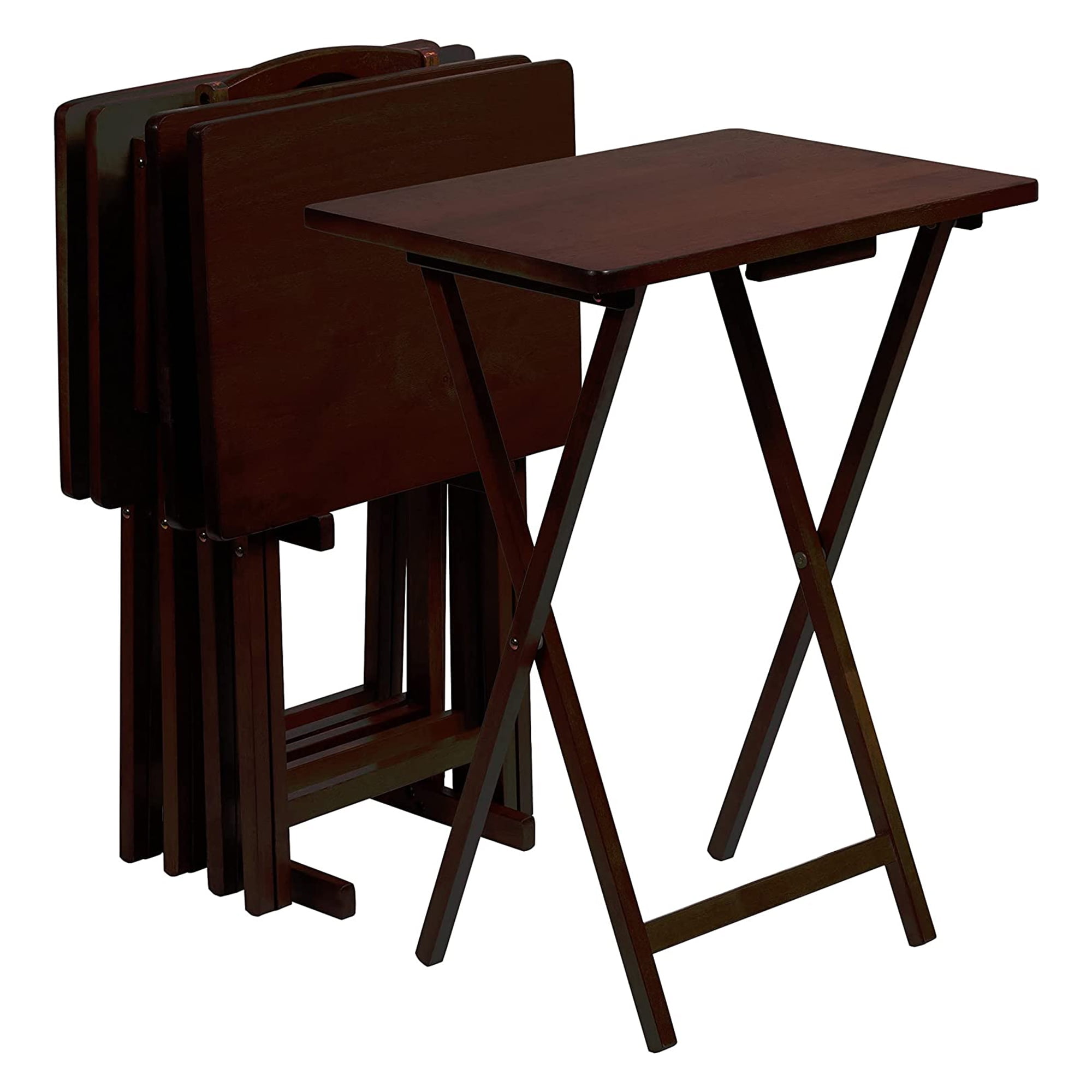 PJ Wood 5Piece Foldable TV Tray Tables Set, Espresso with Storage Rack