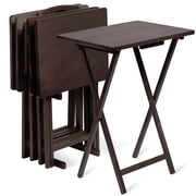 PJ Wood Folding TV Tray Tables with Storage Rack - 5 Piece Set, Espresso