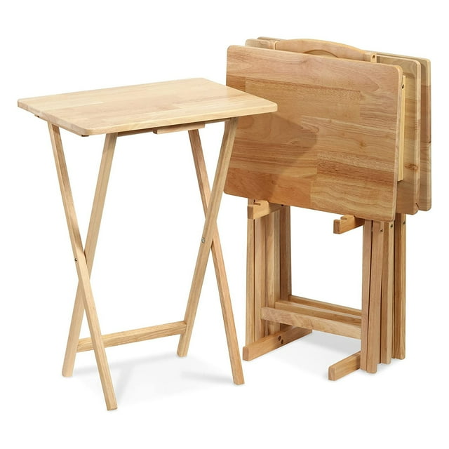 PJ Wood 5Piece Set of Wooden Foldable Dinner TV Tray Tables with