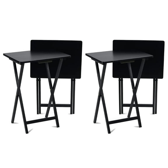 PJ Wood Portable Folding TV Snack Tray Table Desk Stand, Black, 4 Piece Set