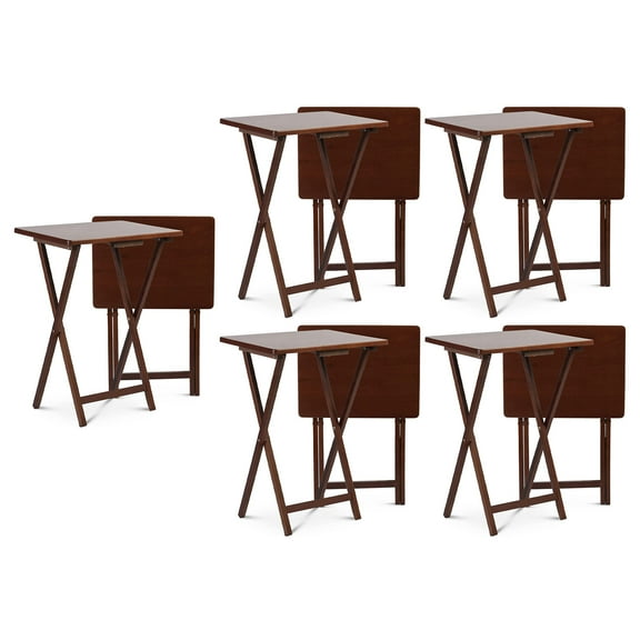 PJ Wood Portable Folding TV Tray Table Desk Stand, Honey Oak (10 Pack)