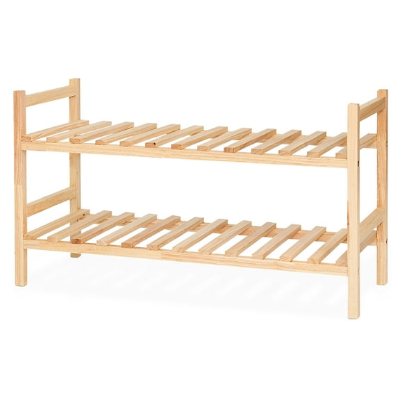 PJ Wood Stackable Wood Shoe Rack Organizer Shelf Closet Entryway Bedroom, Natural