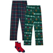 PJ's & Presents Boys' Christmas Pajama Pants - 2 Pack Flannel Fleece Sleep Pants with Socks (4-18)