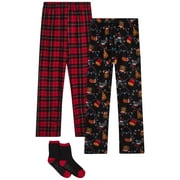 PJ'S & PRESENTS Boys' Christmas Pajama Pants - 2 Pack Flannel Fleece Sleep Pants with Socks (4-18)