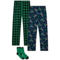 thumbnail image 1 of PJ's & Presents Boys' Christmas Pajama Pants - 2 Pack Flannel Fleece Sleep Pants with Socks (4-18), 1 of 7