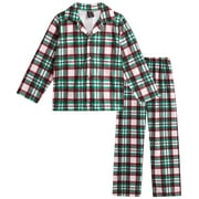 PJS & PRESENTS PJ's & Presents Boys' Christmas Pajamas - 2 Piece Plaid Flannel Coat Front Holiday Pajama Pants Set
