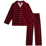 PJS & PRESENTS PJ's & Presents Boys' Christmas Pajamas - 2 Piece Plaid Flannel Coat Front Holiday Pajama Pants Set