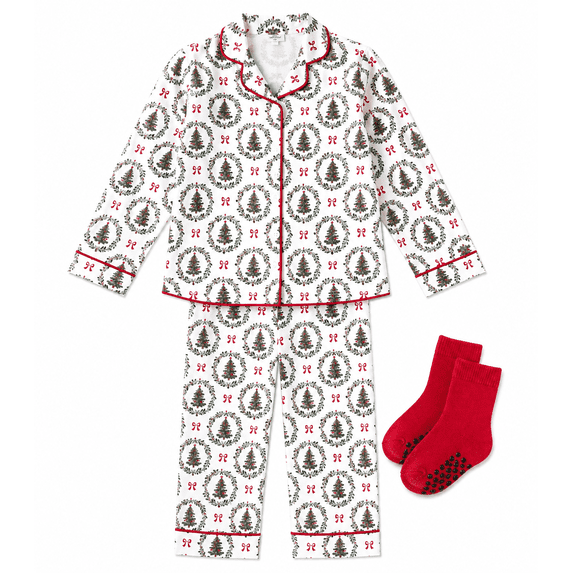 PJ's & Presents Girls' Christmas Pajamas - 2-Piece Flannel Christmas Pajama with Matching Socks (4-16)