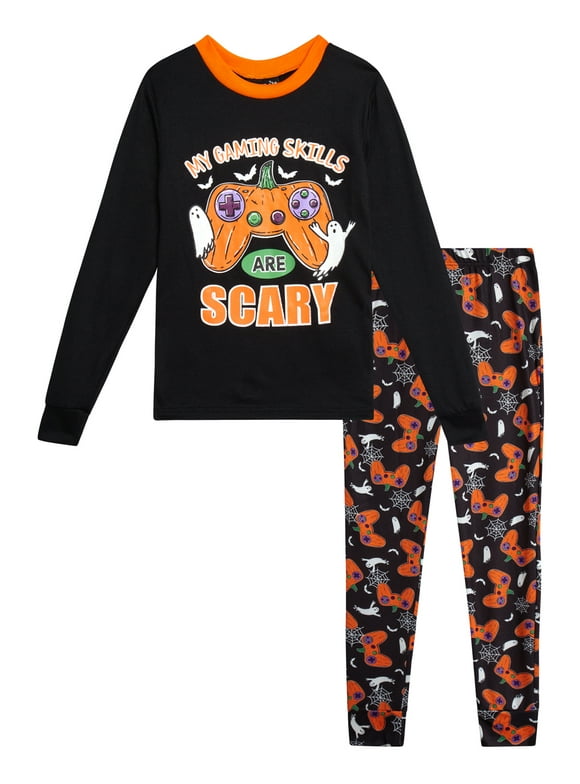PJ’s & Pumpkins Boys Pajama Set - 2 Piece Long Sleeve Halloween Pajamas Shirts and Pants Set (2T-12)