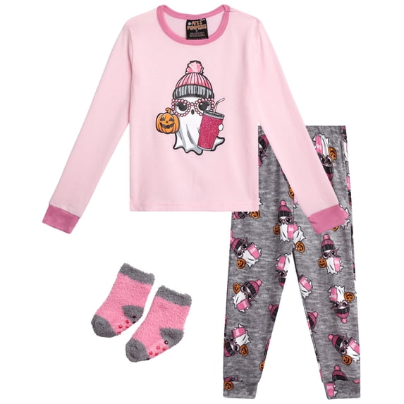 PJ’s & Pumpkins Girls Pajamas - 2 Piece Long Sleeve Halloween Pajamas and Pants Set (2T-12)