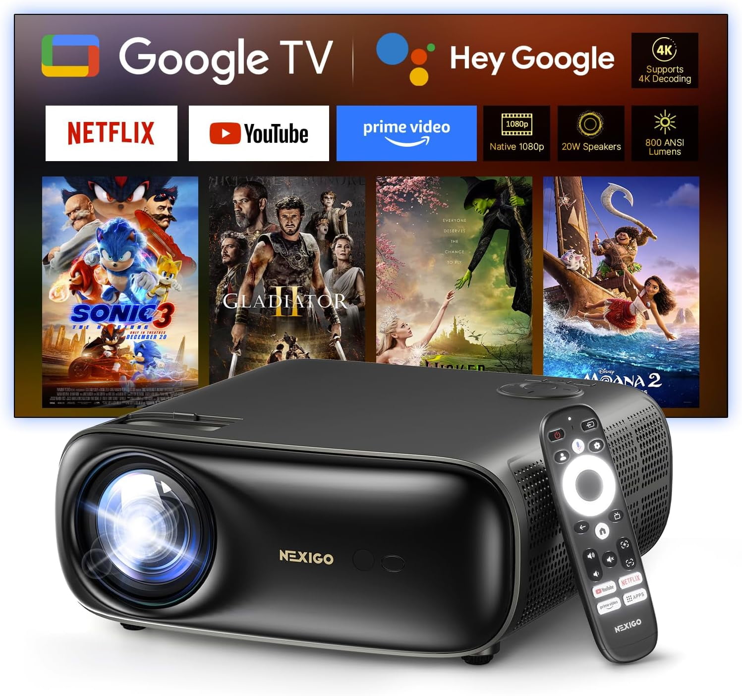 PJ40 Pro Google TV Projector, Native 1080p, 4K Support, AI Image ...
