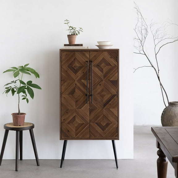 PJCOLL 50" Tall Accent Cabinet with Handcrafted Reclaimed Wood Doors, Kitchen Sideboard Storage Cabinet for Living Room, Hallway, Bedroom