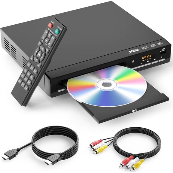 PJGCWB 1080P Region Free DVD Player for Smart TV/Home TV with HDMI/RCA Cables & Remote, Black,