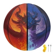 PJHEQOXE Ice and Fire Dragon Print Basketball Size 7 29.5" Indoor Outdoor Basketball PU Leather for Boys Girls Play Games White Elephant Party Children's Day Father's Day Gifts Room Decoration