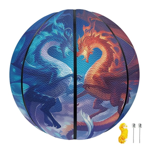 PJHEQOXE Ice and Fire Twin Dragons Pattern Basketball, Size 7(29.5"), Size 5(27.5") Personalized Basketball Coach,Birthday,Commemorative Day Gifts