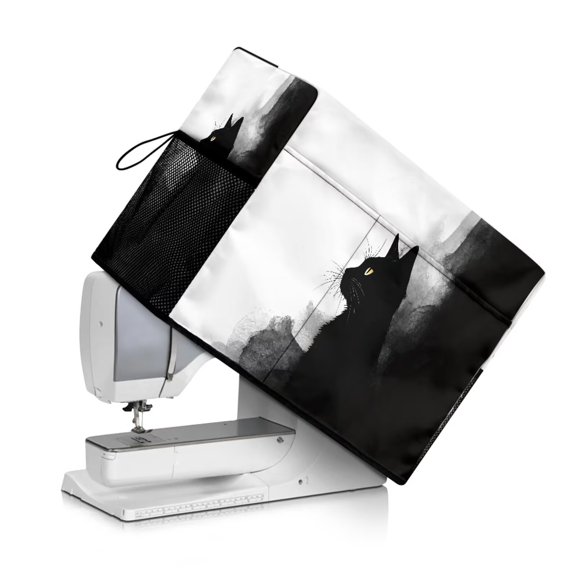 PJHEQOXE Ink Painting Cat Patterned Sewing Machine Cover Fit Standard Sewing Machines, Features a Convenient Mesh Pocket for Accessories, Adds a Touch of Artistic Flair to Your Sewing Space