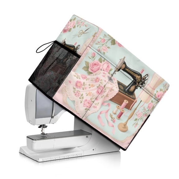 PJHEQOXE Rose Sewing Element Sewing Machine Cover with Storage Pockets,Dust & Pet Hair Protection,Fits Standard Singer, Brother and Janome Machines, Protecting & Decorating Your Sewing Space