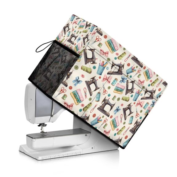 PJHEQOXE Sewing Design Pattern Sewing Machine Cover - Fits Standard Singer, Brother and Janome Machines, Protecting & Decorating Your Sewing Space