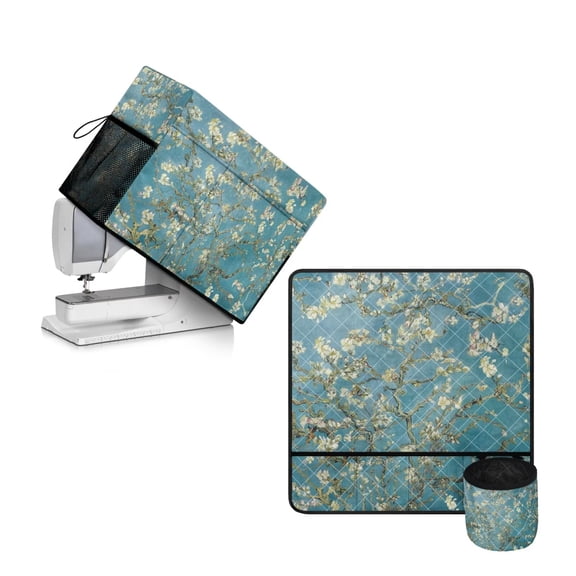 PJHEQOXE Sewing Machine Dust Covers & Mat with Pockets for Sewing Accessories Dust Proof Sewing Machine Cover Almond Blossom Green