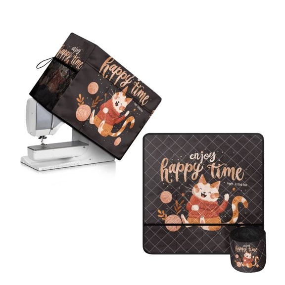 PJHEQOXE Sewing Machine Dust Covers & Mat with Pockets for Sewing Accessories Dust Proof Sewing Machine Cover Tailor's Cat Pattern