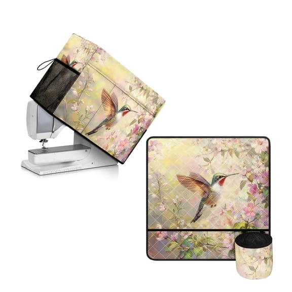 PJHEQOXE Sewing Machine Mat & Dust Cover, Set Of 2 Non Slip Sewing Machine Mats Compatible with Most Standard Sewing Machines & Supplies Kits Hummingbird Print