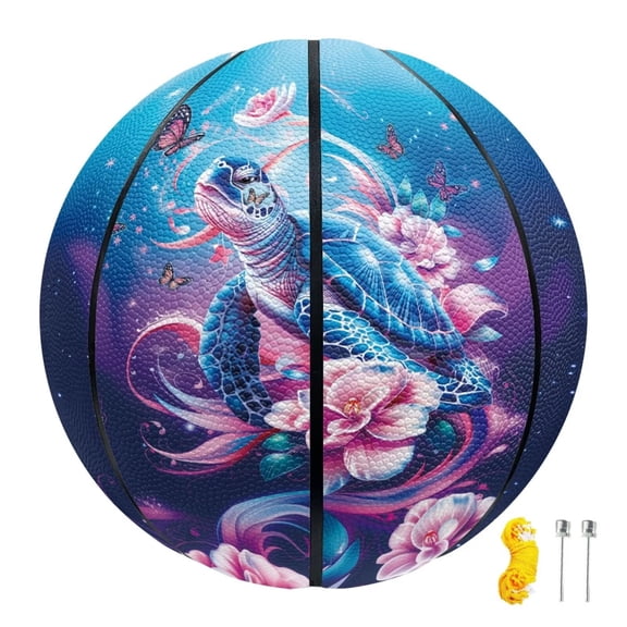 PJHEQOXE Turtle Print Basketball Size 5 (27.5") Indoor Outdoor Basketball PU Leather for Boys Girls Play Games White Elephant Party Children's Day Father's Day Gifts Room Decoration