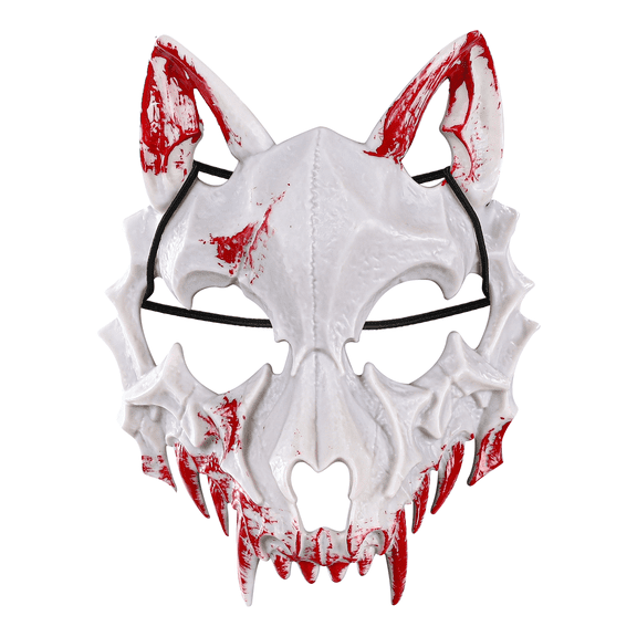 PJKOBMJ Bloody Wolf Skull Half Face Mask, Scary Bone Animal Mask for Adult Halloween Cosplay Masquerade Party