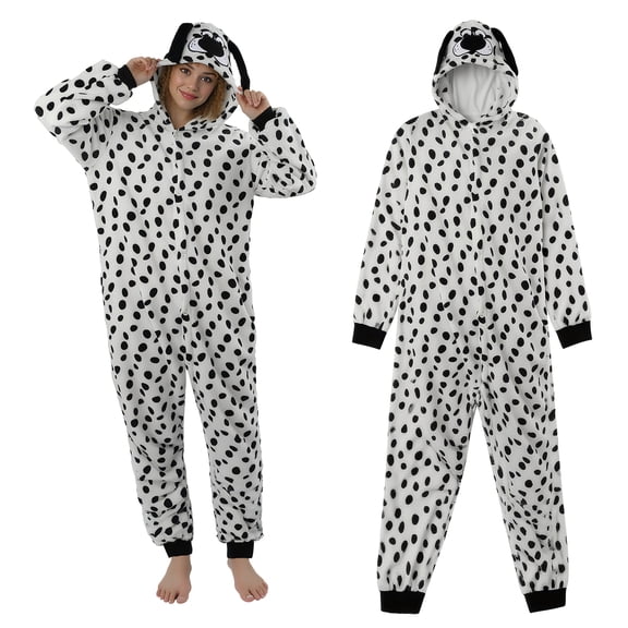 PJKOBMJ Cute Adult Onesie - Animal Cosplay Costume - Unisex Costume Adult Plush Fluffy One Piece Cosplay Suit for Adults, Women and Men(Dalmatian-White-XL)