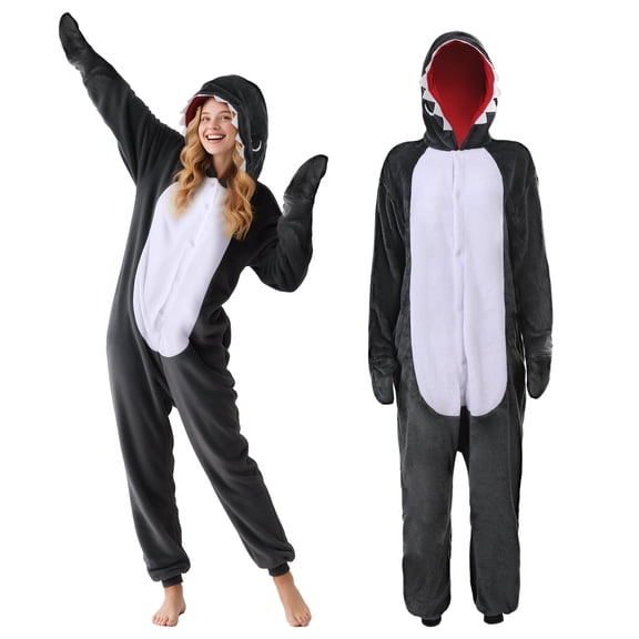 PJKOBMJ Cute Adult Onesie - Animal Cosplay Costume - Unisex Costume Adult Plush Fluffy One Piece Cosplay Suit for Adults, Women and Men(Blue-Shark-S)