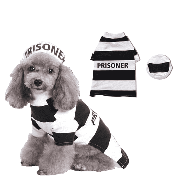 PJKOBMJ Halloween Fancy Prisoner Costumes for Dogs and Cats - Warm Clothing with Hood for Small and Medium Dogs (Black/White)