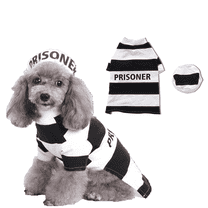 PJKOBMJ Halloween Fancy Prisoner Costumes for Dogs and Cats - Warm Clothing with Hood for Small and Medium Dogs (Black/White)