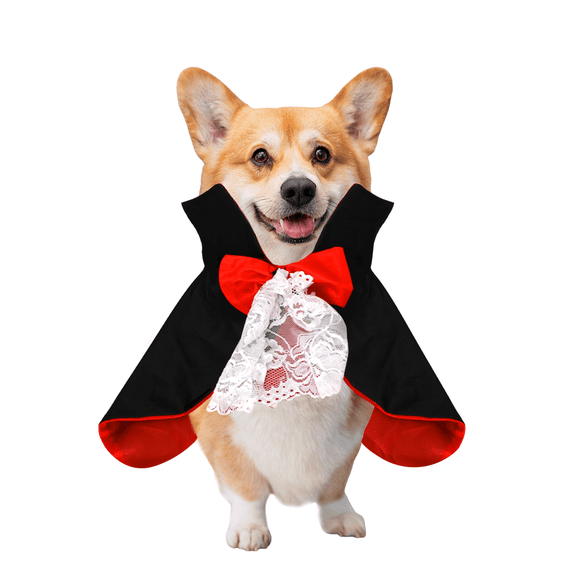 PJKOBMJ Pet Vampire Cape Costume, Dog Cat Halloween Black Red Cloak with Bow Lace Decor for Small Medium Pets,XL