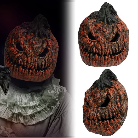 PJKOBMJ Scary Pumpkin Half Face Mask, Horror Jack-o'-Lantern PU Mask for Adult Halloween Cosplay Masquerade Party Costume